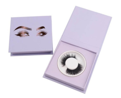 Custom eyelash packaging featuring elegant purple exterior with gold lettering for mink lashes.