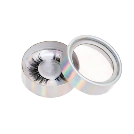 Premium holographic eyelash packaging box with clear PVC window for elegant lash presentation and secure protection.