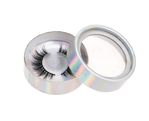 Premium holographic eyelash packaging box with clear PVC window for elegant lash presentation and secure protection.