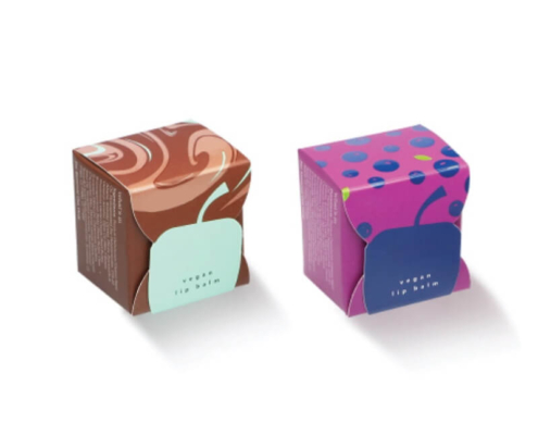 Premium customizable lip balm packaging boxes in unique shapes and sizes.