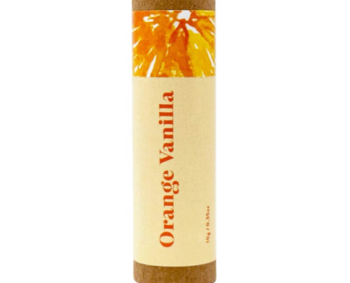 Orange Vanilla flavored eco-friendly paper lip gloss tubes with custom printed design and kraft paper base.