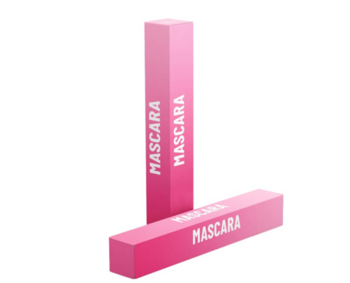 Custom mascara packaging box with tuck top and lock bottom for secure closure.