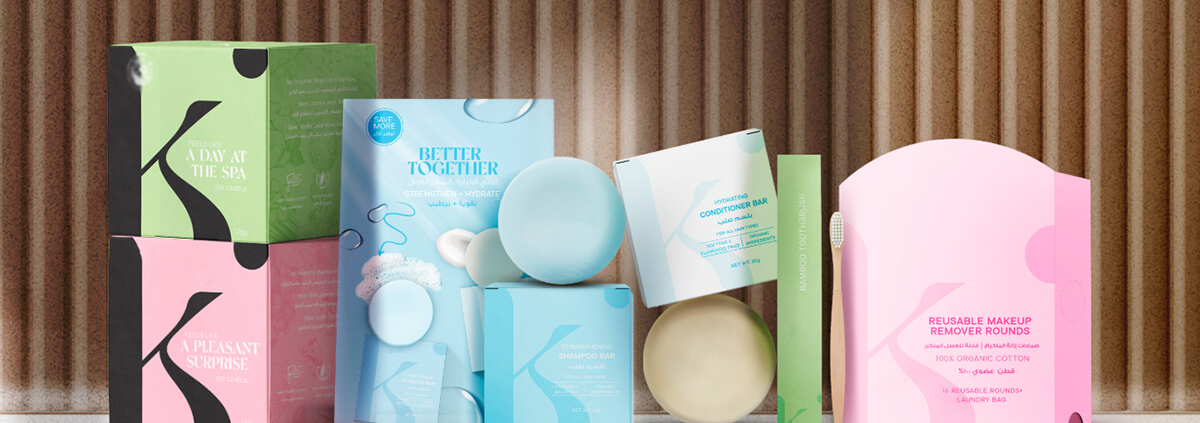 stacked nicely designed and printed paper boxes for sustainable beauty packaging