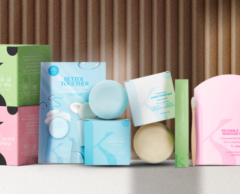 stacked nicely designed and printed paper boxes for sustainable beauty packaging