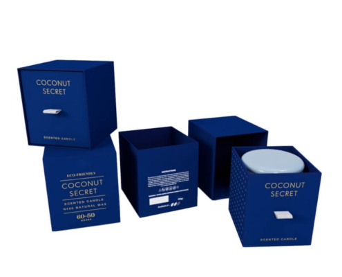 Premium candle boxes with soft-touch lamination and spot UV finishing, designed for luxury candle brands.