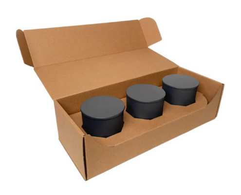 Custom candle shipping boxes designed to hold three candles, offering safe and organized shipping.