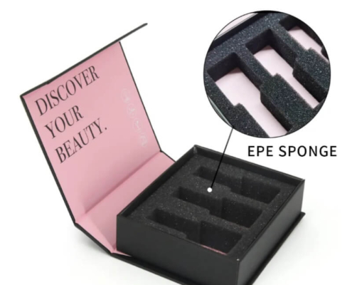 Black nail polish set box featuring an EPE sponge insert, ensuring secure protection for products during shipping.
