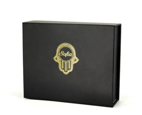 Pink black nail polish set box with foam insert, ideal for organizing and protecting multiple nail polish bottles.