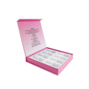 Pink custom nail polish set box with foam insert, ideal for organizing and protecting multiple nail polish bottles.