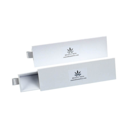 Custom printed triangle lip balm boxes with sliding drawer partially open