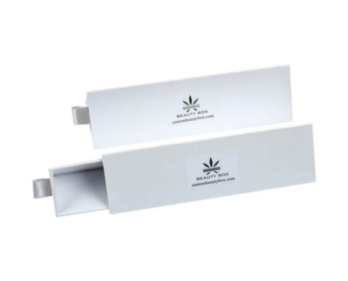 Custom printed triangle lip balm boxes with sliding drawer partially open