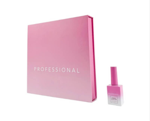 Professional pink gradient nail polish box with clean, sleek design for high-end nail polish packaging.