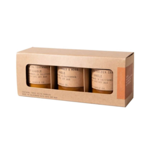 Stacked kraft candle boxes with inserts showing clear custom windows and inserts, a great example of functional and stylish folding cartons packaging.