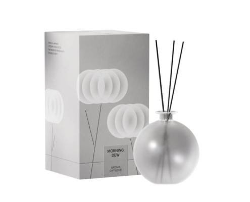 Morning dew aroma diffuser in round bottle with matte white diffuser box – wholesale reed diffuser packaging