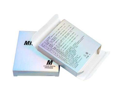 Open folding carton eyeshadow box with printed product information