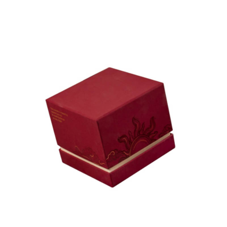 Red luxury candle box with sun pattern – premium rigid candle boxes for wholesale gifting