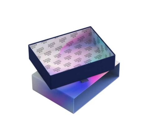 Premium sliding drawer box with gradient color and branded interior printing