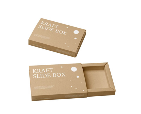 Eco-friendly kraft sliding box packaging with minimalist white print