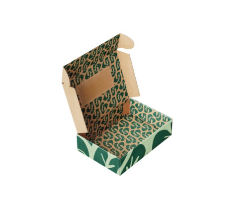 Open view of green soap mailer box with double-sided printing, showcasing eco-friendly homemade soap packaging design.