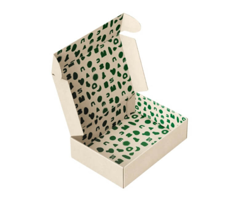 Inside view of minimalist soap box packaging with green patterns, perfect for sustainable homemade soap packaging solutions.