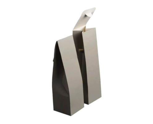 White gable boxes with textured finish and embossed branding