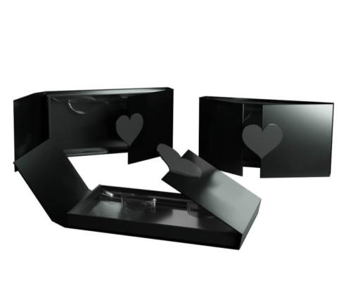 Glossy black heart cutout wholesale custom eyelash packaging box with secure magnetic closure