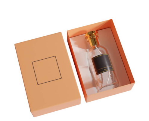 Stylish orange Custom printed perfume boxeswith modern, minimalistic design for luxury fragrance packaging