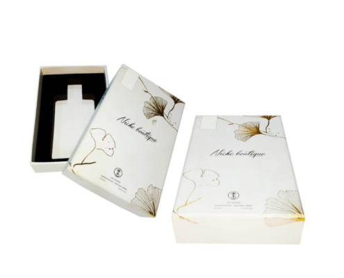 Elegant white Wholesale Perfume Boxes with custom insert and floral design