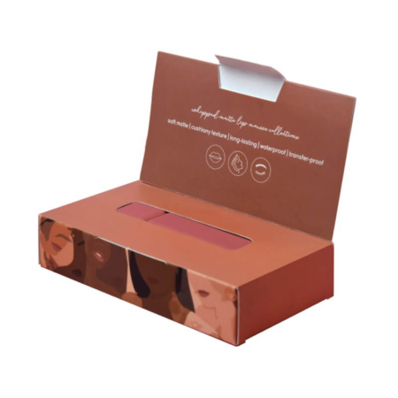 Lipstick boxes with logo and window cutout, ideal chapstick container for showcasing lip care sets.